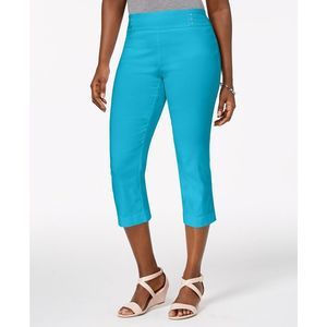 Jm Collection Womens Petite Rivet-Detail Tummy Control Capri, Blue, Size PS
